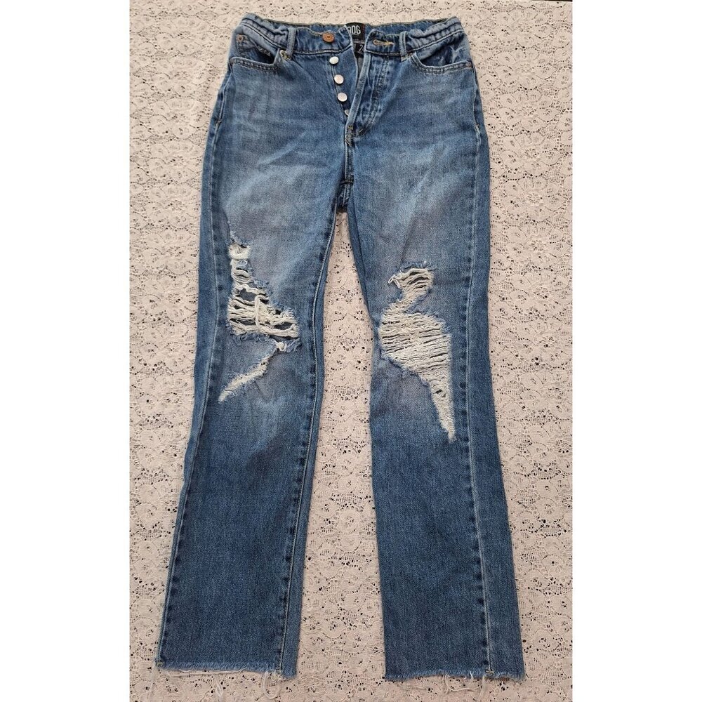 EUC BDG Urban Outfitters Slim Straight Distressed Button-Fly Cropped Blue Jeans/ - Picture 1 of 4